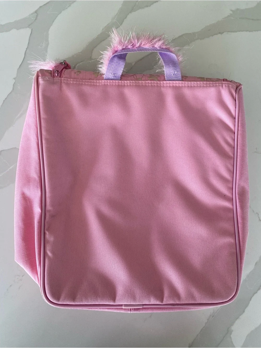 Vtg y2k Barbie Pink Hanging travel doll Makeup Bag w/ Hook & feather handle